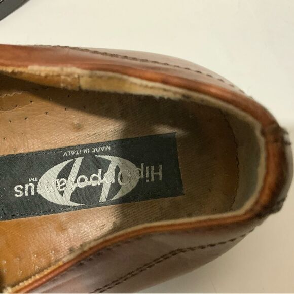 Hippopotamus Oxford Shoes Sz 9 double buckle  Brown Leather Lace Made Italy main image 13